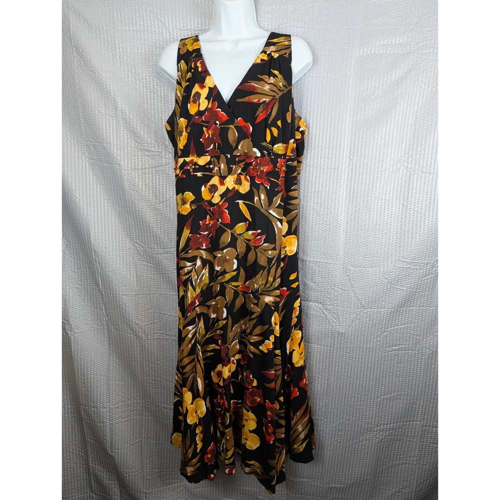 R&K Originals Plus Size 18W Floral Tropical Maxi Dress Smocked Beaded‎ Waist